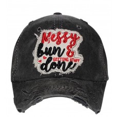 Messy Bun & Done Embroidered Mujer Hombre Factory Distressed Baseball Cap Black Hat  eb-74465715